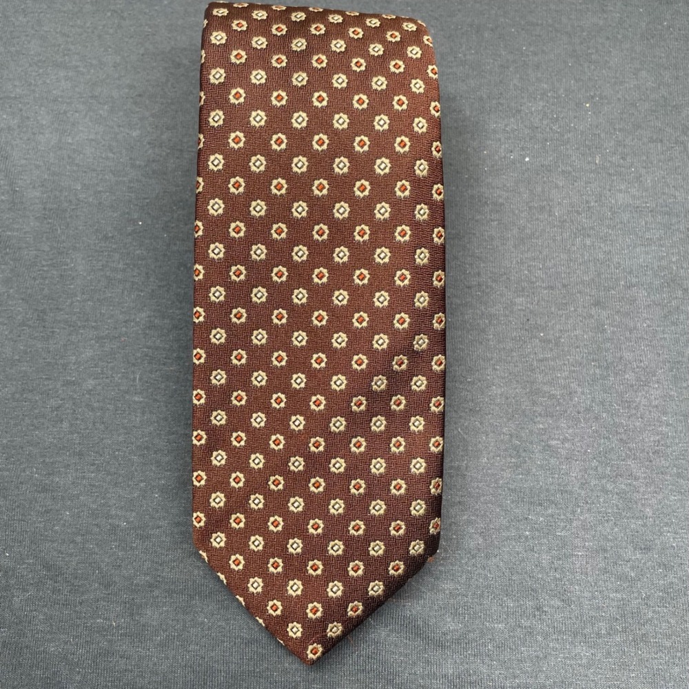 Damon Men Necktie Brown Geometric Medallion Polyester Vintage 3.5 Inch Retro